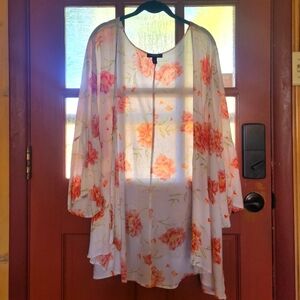 Torrid Ivory & Orange Floral Chiffon Plus Size Kimono